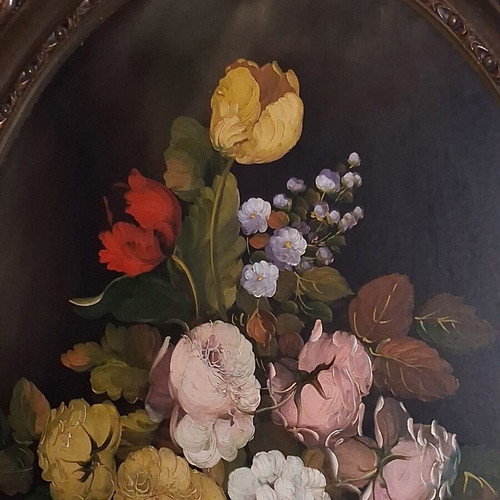 R. Rosini Large Collectible Italian Oil Painting on Wood with Flowers like new