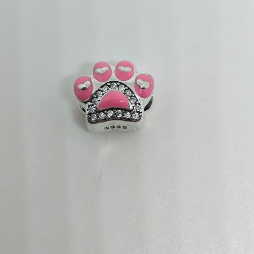 Silver Charm S925 Dog Paw with Pink Enamel and Zirconia like new