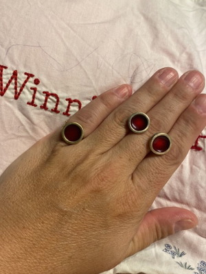 Pringkipo jewelry set used, adjustable ring and small red earrings