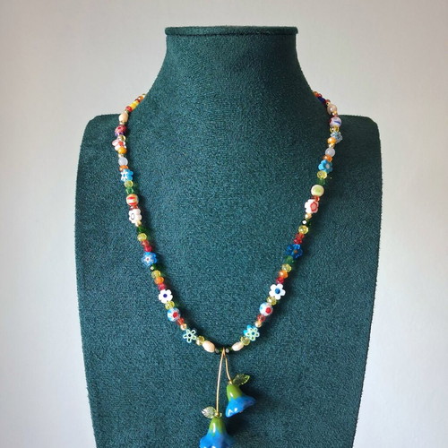 Floral Garden Handmade Necklace colorful, gold accents