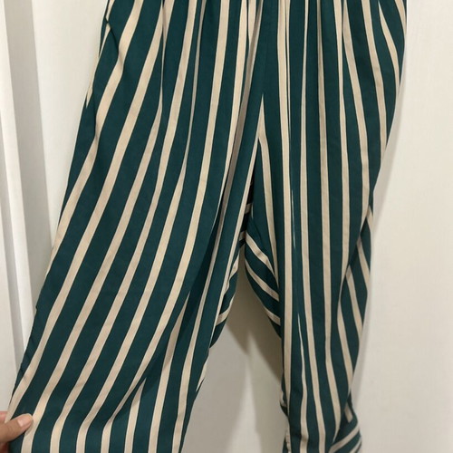 Zizzi women's striped emerald green and cream trousers