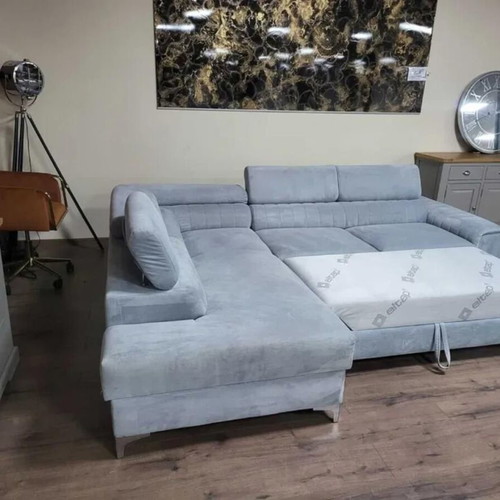 Light Blue Fabric Corner Sofa with Sleep Function and Storage Like New