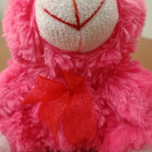 Fuchsia Teddy Bear with Red Bow like new