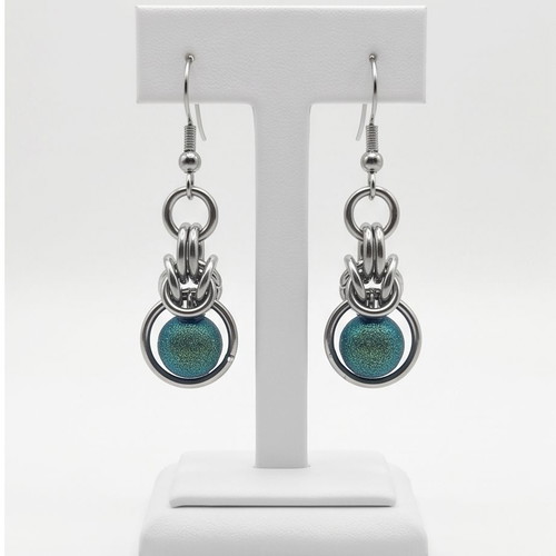 Byzantine Earrings with Emerald Green Beads Steel new