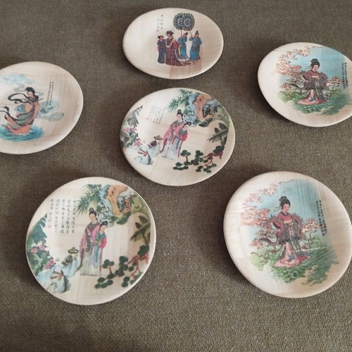 Vintage bamboo decorative plates set of 6, 11cm, like new