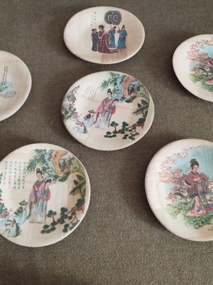 Vintage bamboo decorative plates set of 6, 11cm, like new
