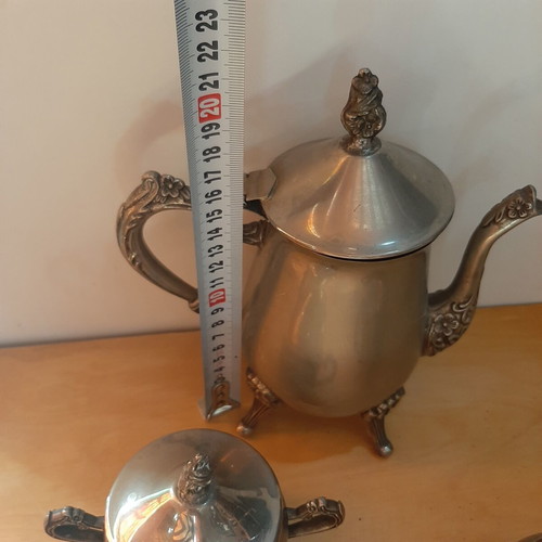 Vintage silver-plated tea set used, 3 pieces with carved details