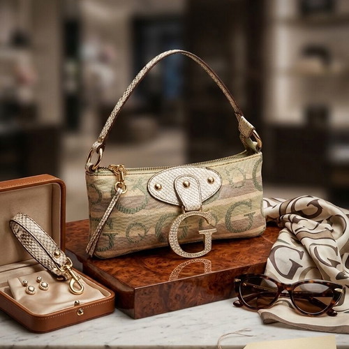 Guess Iconic small handbag like new, green and gold