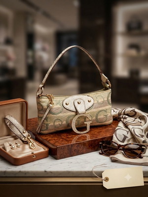 Guess Iconic small handbag like new, green and gold