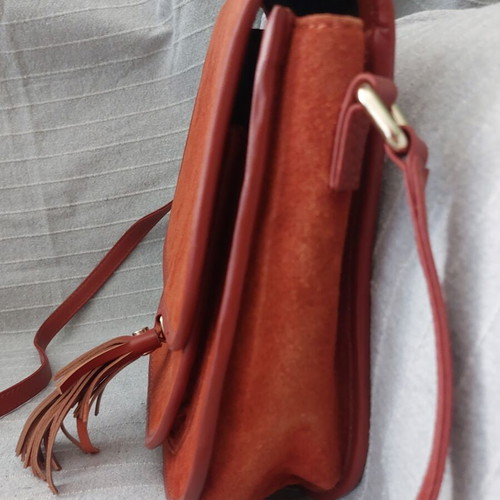 Asos leather shoulder bag, red-brown with tassel