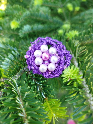 Handmade knitted ring with beads new, purple