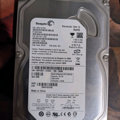 Seagate Barracuda 7200 80 GB used hard drive