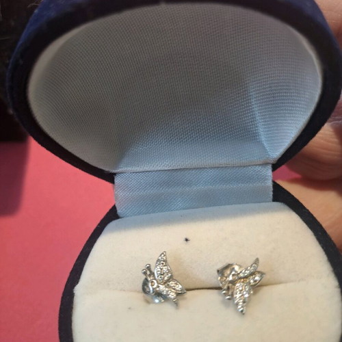 925 Earrings Stud Butterfly Like New, Silver