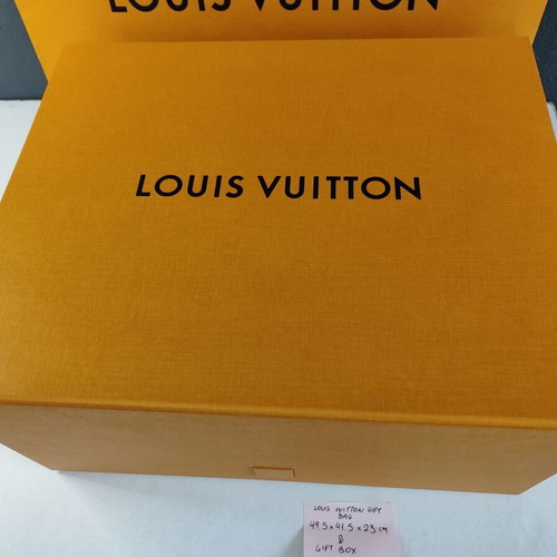 Louis Vuitton gift box and paper bag used, sizes 49.5x41.5x23 and 40x33x19 cm