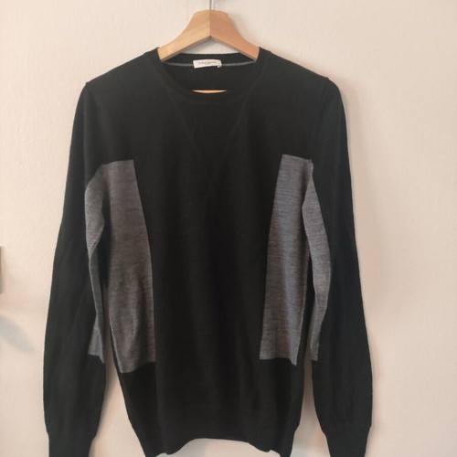 Paolo Pecora Men's Sweater 100% Fine Wool Size S New Black Gray