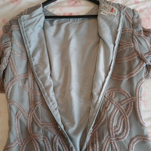 After Shock blouse used, silk beige with pearls, gray, size L