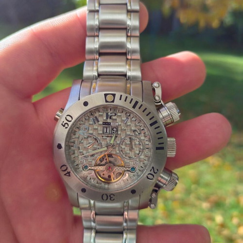 Black Label automatic chronograph watch like new, carbon design