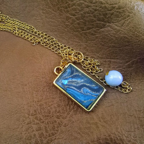 Handmade Marble necklace new, blue and gold