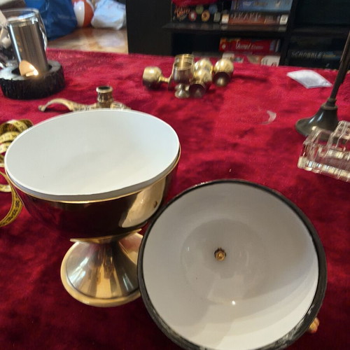 Vintage egg-shaped ice bucket with brass details, 26cm