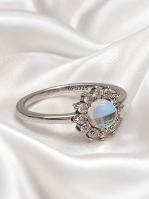 Silver ring 925 with zircon and lab moonstone new