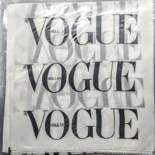 Vogue Hellas silk scarf new, black letters on white background