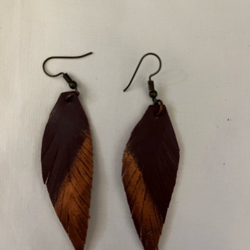 Leather earrings like new with gold color coating