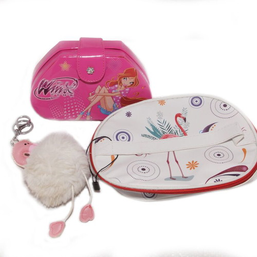 Children's bags used, set of 2 with flamingo keychain, pink and white