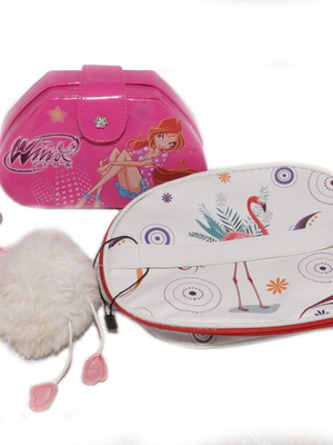Children's bags used, set of 2 with flamingo keychain, pink and white