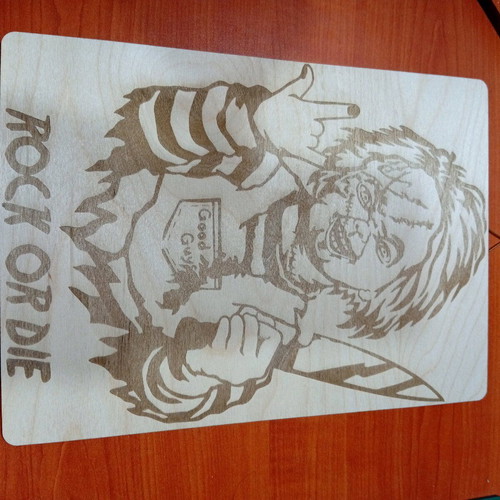 Chucky Rock or Die engraving on marine plywood new