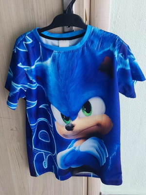 Sonic short-sleeve T-shirt for boys 8-10 years, blue