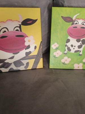 Bizart canvas art set of 2 happy cows 35x35 cm like new