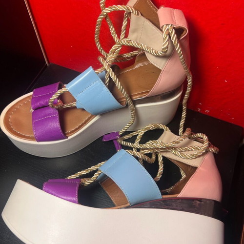 Iris double-layer lace up colorful platform sandals size 39 like new