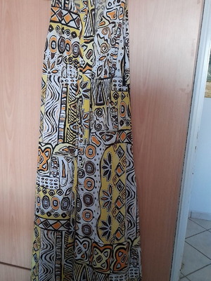 Φόρεμα μαξι αμάνικο εμπριμέ δροσερό με ζωνάκι καινούργιο κίτρινο