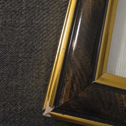 Decorative frame with embossed metal artwork used, made in Italy
