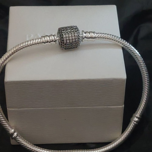 Pandora bracelet size 18 cm with pave stone clasp, silver