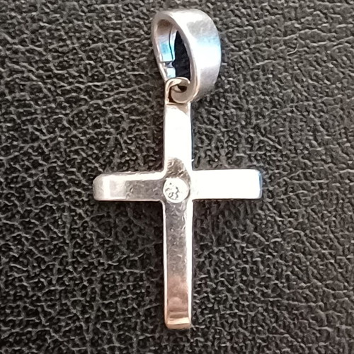 Vintage Baptism Cross 14K White Gold with Natural Diamond like new
