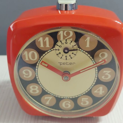 Peter vintage metal alarm clock, new in box, 1960s