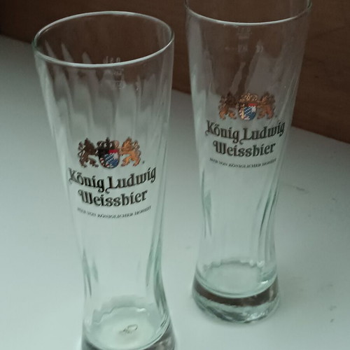 Konig Ludwig Weissbier beer glasses pack of 2, new