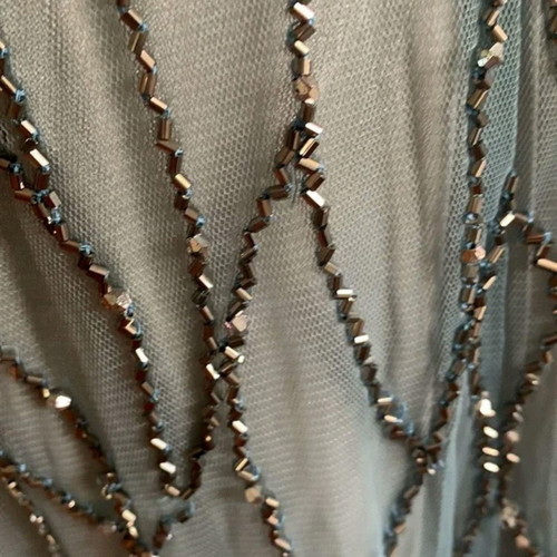 Adrianna Papell Beaded Mesh gown dress used, size M, blue