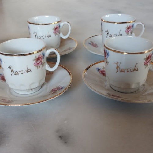 Porcelain Coffee Cups Set "Stefanos & Katina" Vintage 6 pcs