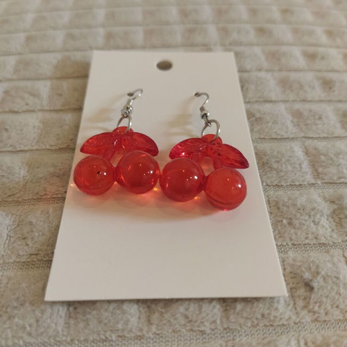 Cherry earrings new, red plastic summer style