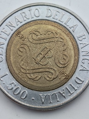 Centenario Banca D'Italia 500 Lira commemorative coin 1993
