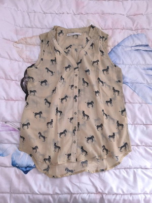Stradivarius women's beige shirt with black horses like new
