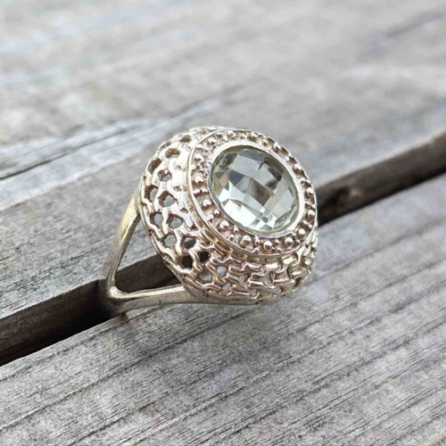 Silver ring with green amethyst prasiolite new