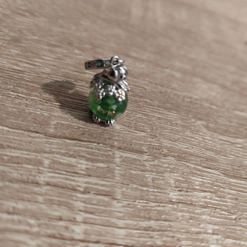 Pandora 925 silver bracelet with 2 charms, green heart and glowing dog