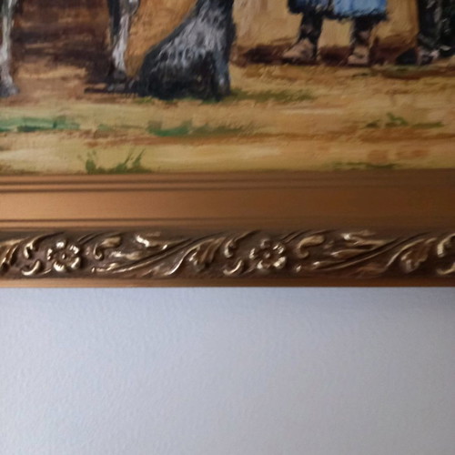 Authentic Hungarian painting with gilded frame by Gross J.