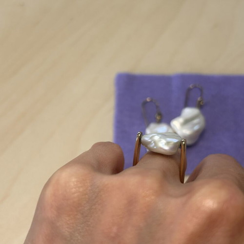 Gold Baroque Pearl Ring and Earrings Set new, genuine Tahiti pearls