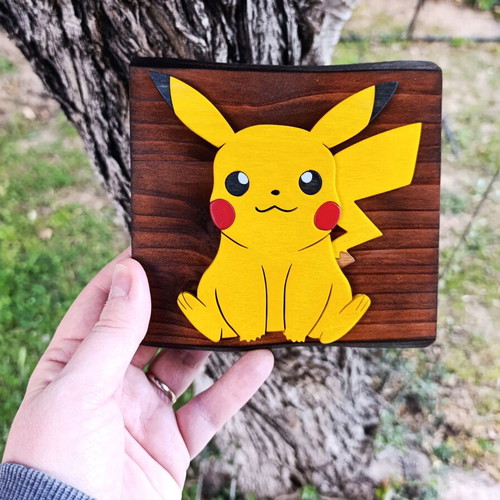 Handmade wooden Pikachu wall decor, Pokémon, 15x15 cm