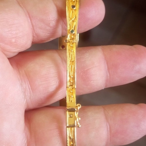 Women's gold ring and bracelet set 14k with rubies, emeralds, sapphires, like new