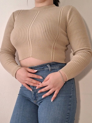 Knitted crop top used, beige, ribbed knit, size S
